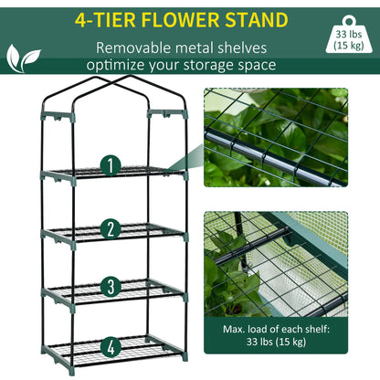 Portable Greenhouse With 4 Tier Shelves, Steel Frame, PE Cover, 28" x 20" x 63", White