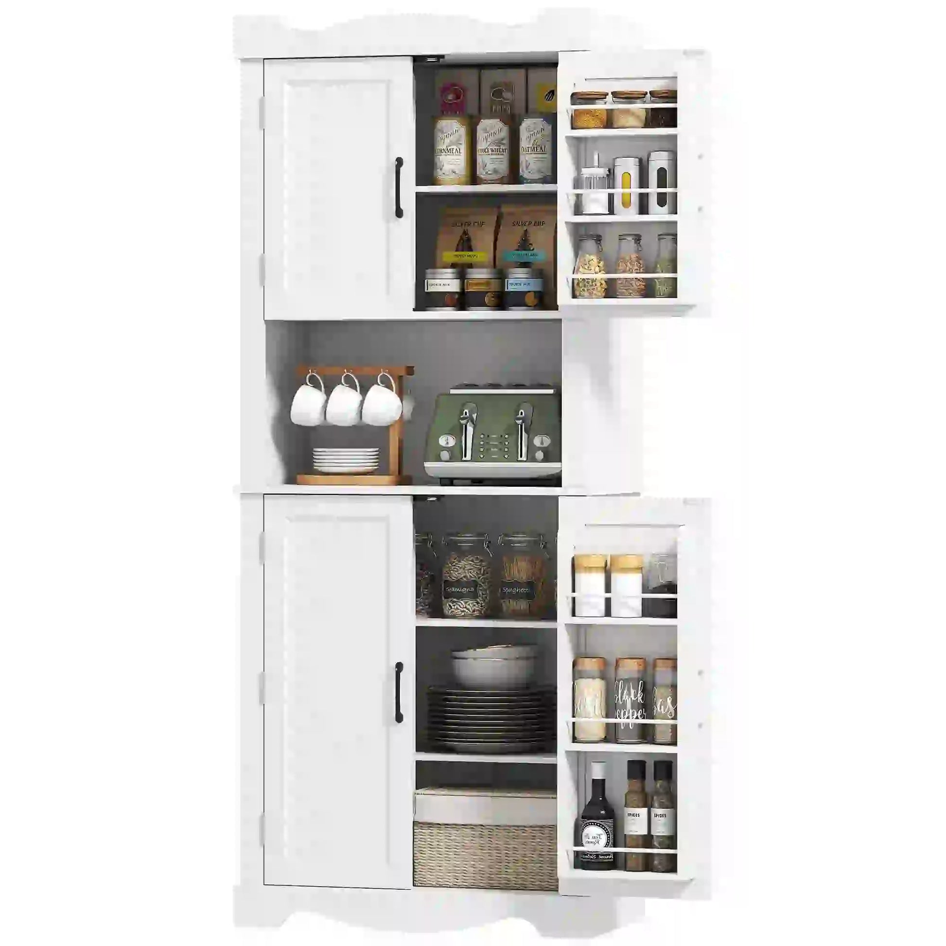 73 Inch Kitchen Pantry Cabinet, Adjustable Shelves, Microwave Stand, White Kitchen Pantry Cabinets White at Gallery Canada