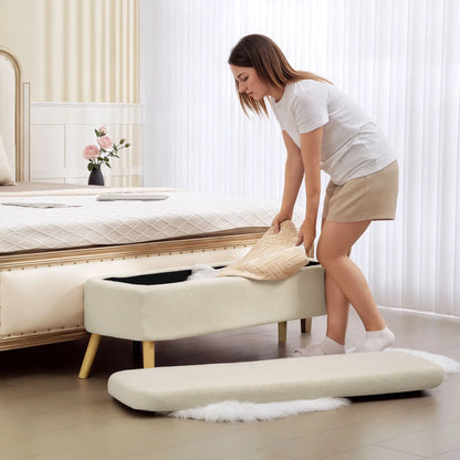 47 Inches Storage Ottoman Bench, Upholstered Teddy Fleece, Beige Storage Ottomans & Benches at Gallery Canada