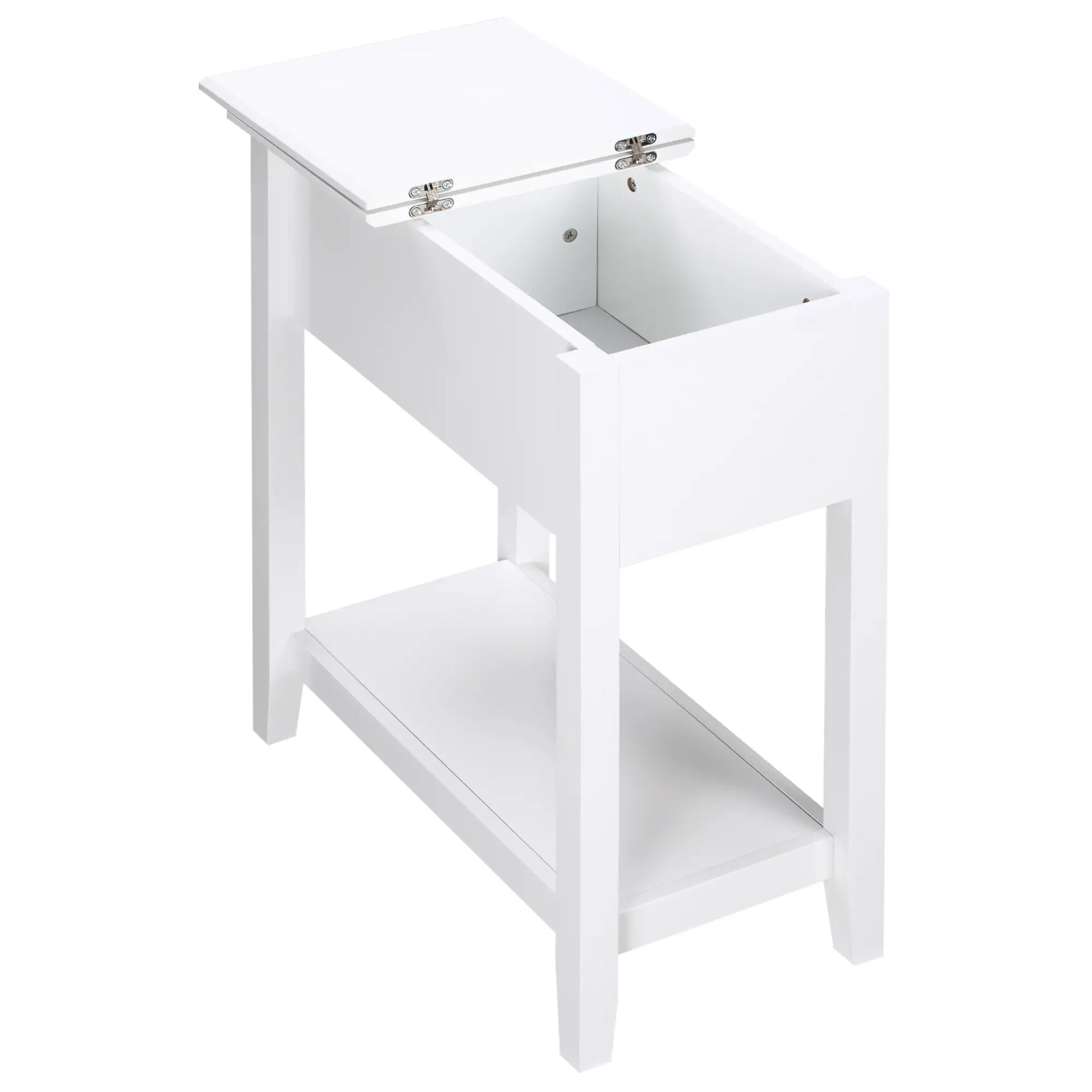 Flip Top End Table, Side Table with Storage, Narrow Nightstand, White Side Tables White at Gallery Canada