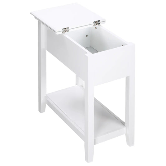 Flip Top End Table, Side Table with Storage, Narrow Nightstand, White Side Tables White at Gallery Canada