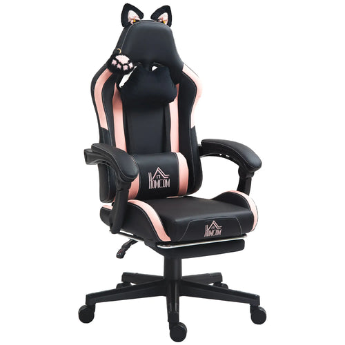 Racing Gamer Chair, Faux Leather, with Footrest, Headrest, Lumbar Support, Black