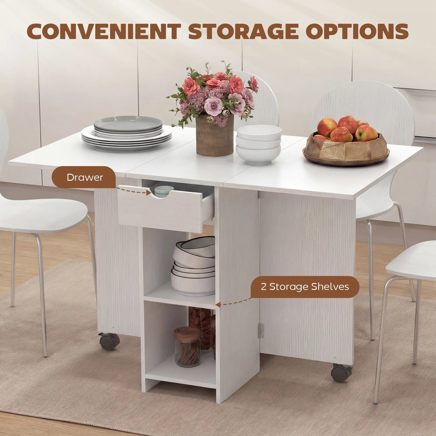 Folding Dining Table With Storage Drop Leaf, White Dining Tables at Gallery Canada