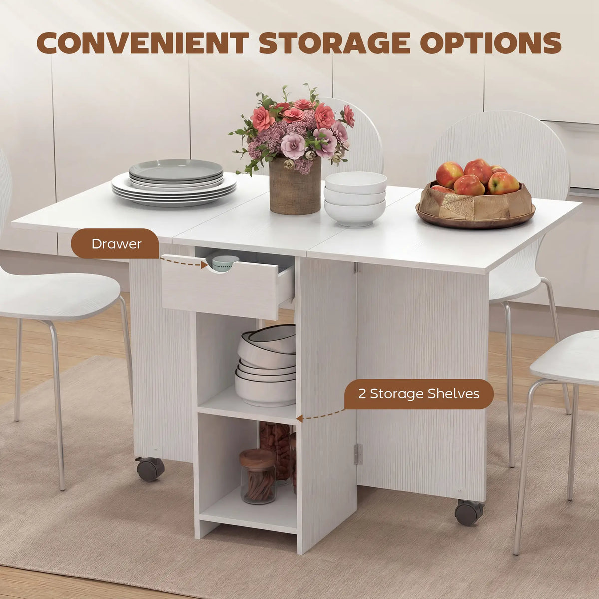 Folding Dining Table With Storage Drop Leaf, White Dining Tables at Gallery Canada