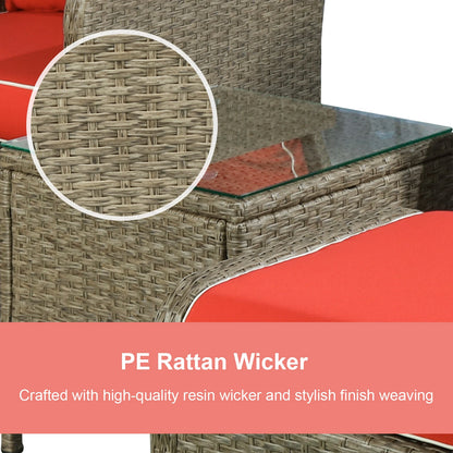 5 Pc Wicker Patio Sofa Set, Red, with Cushions & Glass Table Patio Furniture Sets at Gallery Canada