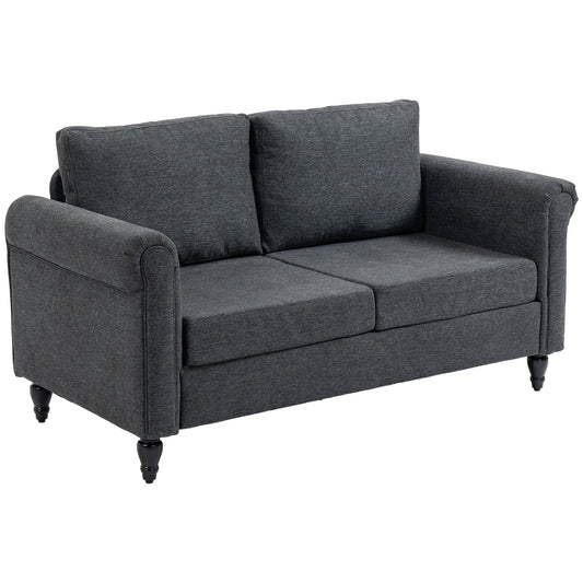 57.75" Loveseat for Bedroom, Modern Love Seat Furniture with Curved Armrests, Upholstered 2 Seater Sofa with 2 Throw Cushions, Rubber Wood Leg, Dark Grey - Gallery Canada