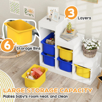 3 Layer Toy Storage Organizer Kids Bookshelf, 6 Plastic Bins, Yellow, Blue Baby & Kids Storage at Gallery Canada