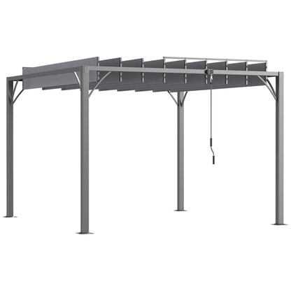 9.5' x 9.7' Outdoor Pergola, Retractable Roof, Aluminium Louvered Canopy, Grey Pergolas at Gallery Canada