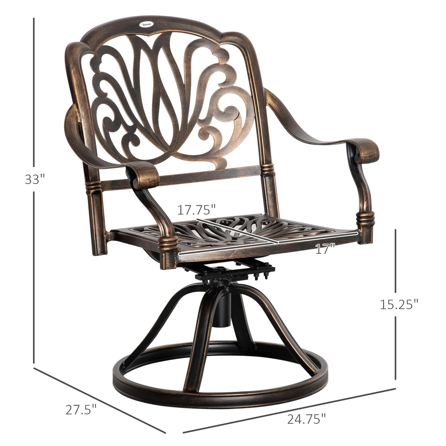 2 Patio Swivel Chairs with Cushion, Aluminum Frame, 3" Thick, Bronze Bistro Sets at Gallery Canada