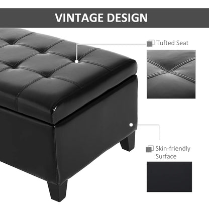 Storage Ottoman Bench, 51 Inches, PU Leather Foot Rest, Black Storage Ottomans & Benches at Gallery Canada