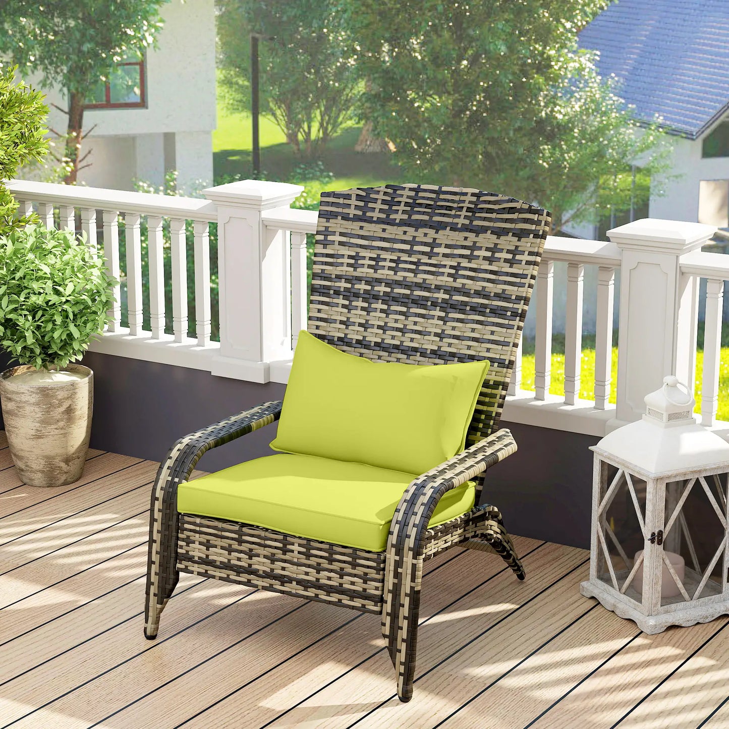 Patio Wicker Adirondack Chair, Outdoor PE Rattan, w/ Cushions, Green Patio Chairs at Gallery Canada