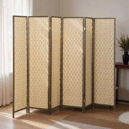 6 FT Room Divider, 6 Panel Folding Privacy Screen, Brown
