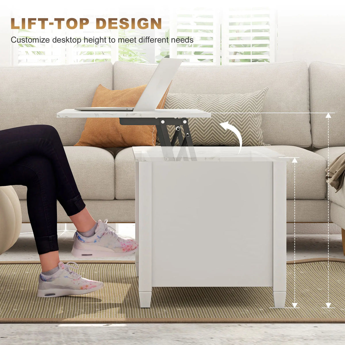 Lift Top Coffee Table, Storage Shelves, Hidden Compartment, 41" L, White Coffee Tables at Gallery Canada