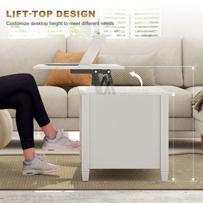 Lift Top Coffee Table, Storage Shelves, Hidden Compartment, 41" L, White Coffee Tables at Gallery Canada