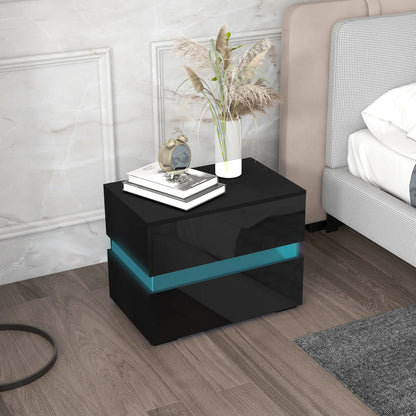 Modern Nightstand, 2 Drawers, USB RGB LED Lights, Remote, Black Bedside Tables at Gallery Canada