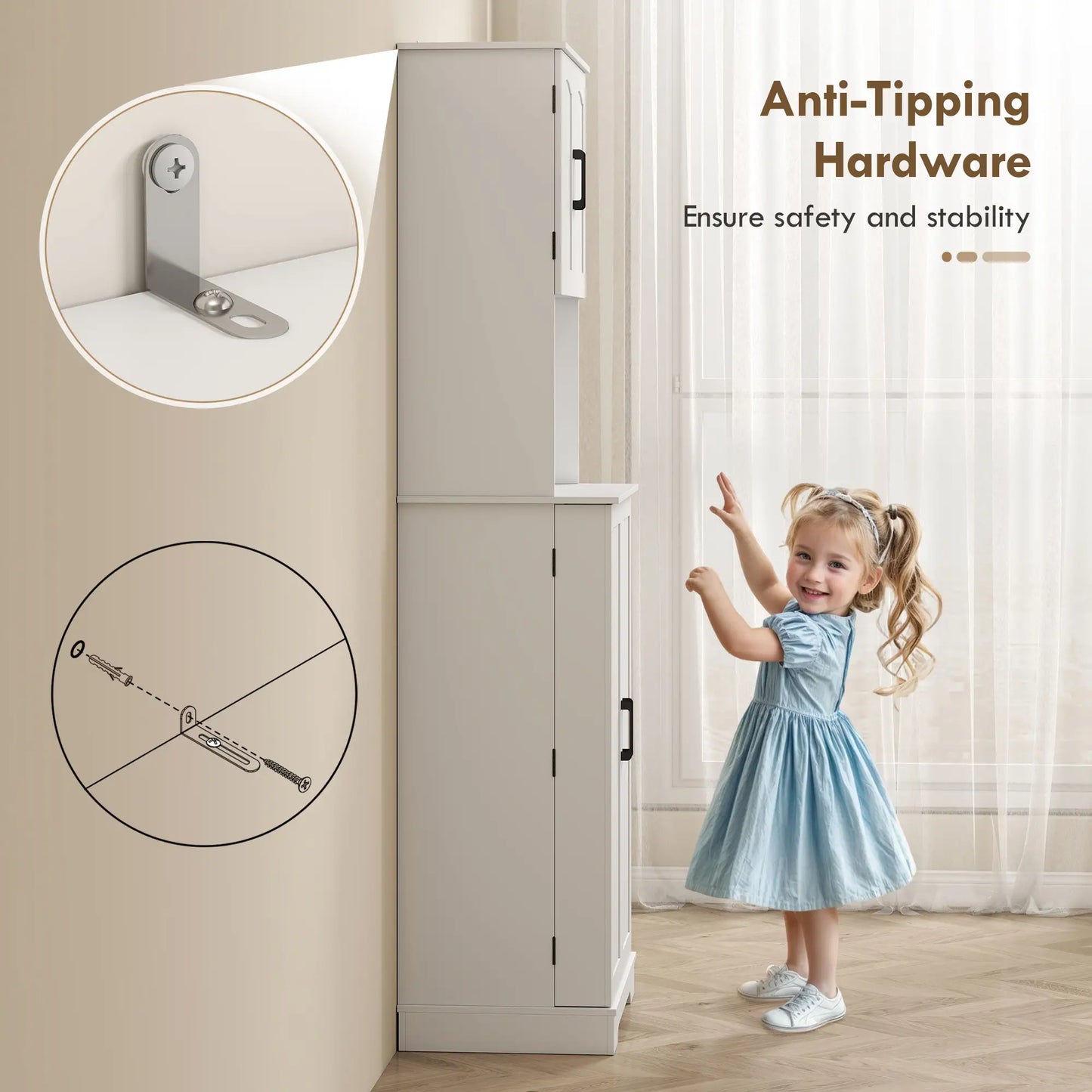 71.5" Tall Pantry Cabinet, Farmhouse Kitchen Storage, Adjustable Shelves, White Kitchen Pantry Cabinets at Gallery Canada