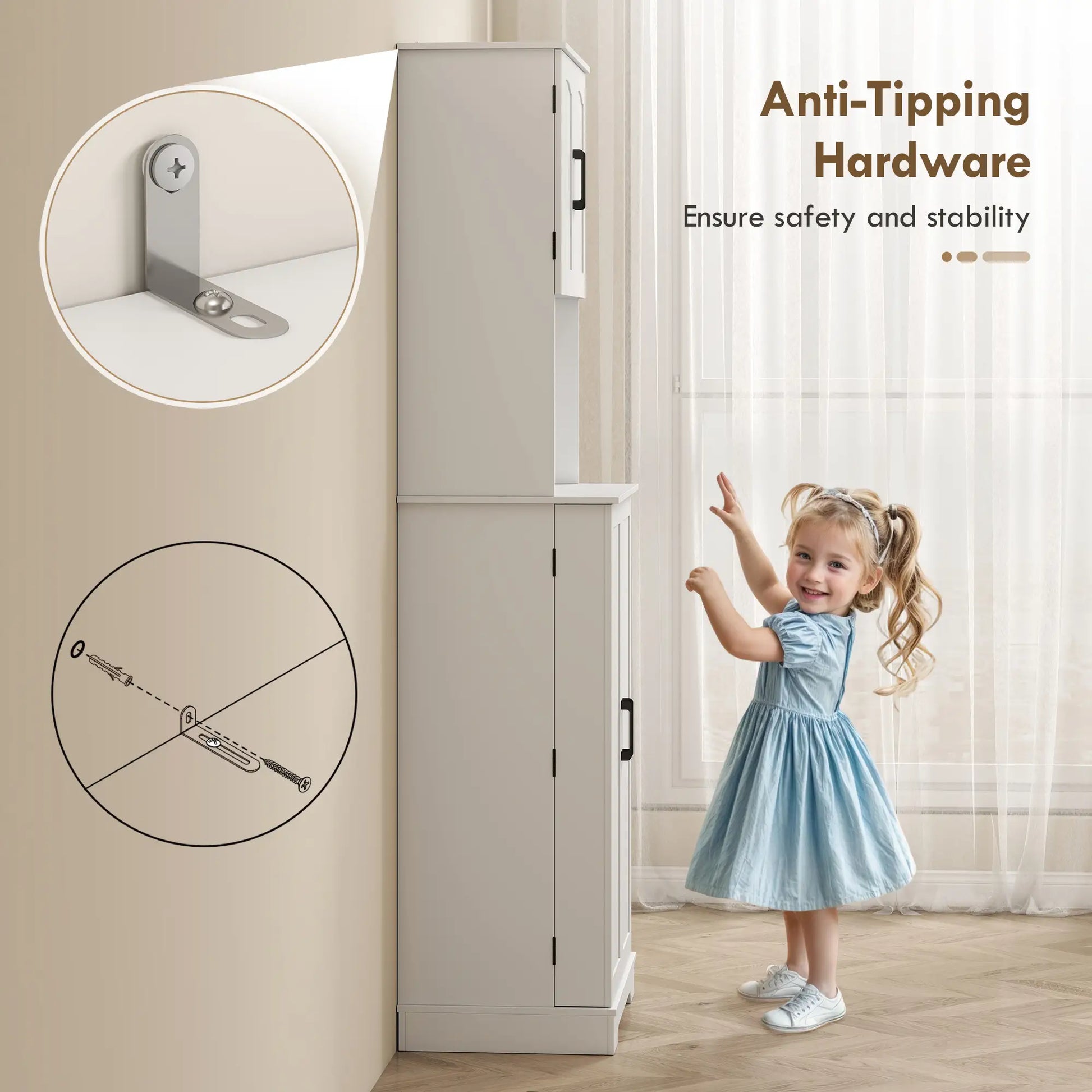 71.5" Tall Pantry Cabinet, Farmhouse Kitchen Storage, Adjustable Shelves, White Kitchen Pantry Cabinets at Gallery Canada