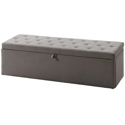 Storage Ottoman Bench, Button Tufted Velvet, Grey Storage Ottomans & Benches Grey at Gallery Canada