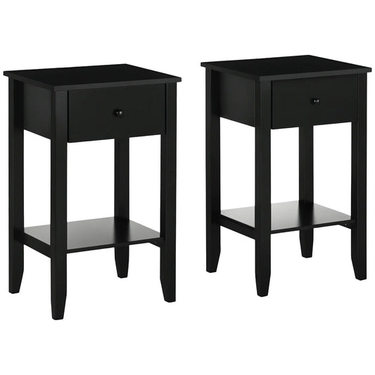 Side Table Set of 2, End Tables with Drawer, 2-Tier Nightstand, Black Side Tables Black at Gallery Canada