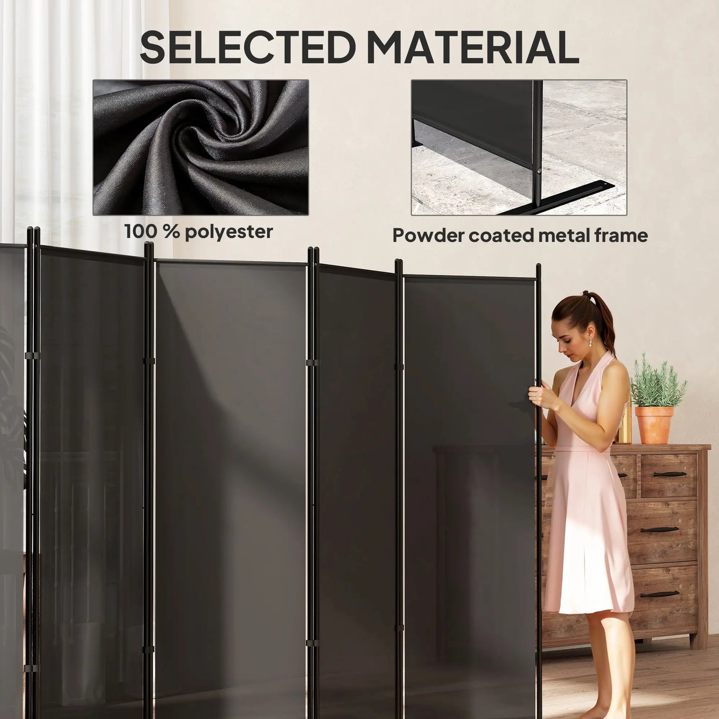 6 Ft Room Divider, Folding Privacy Screen, Charcoal Grey Room Dividers at Gallery Canada