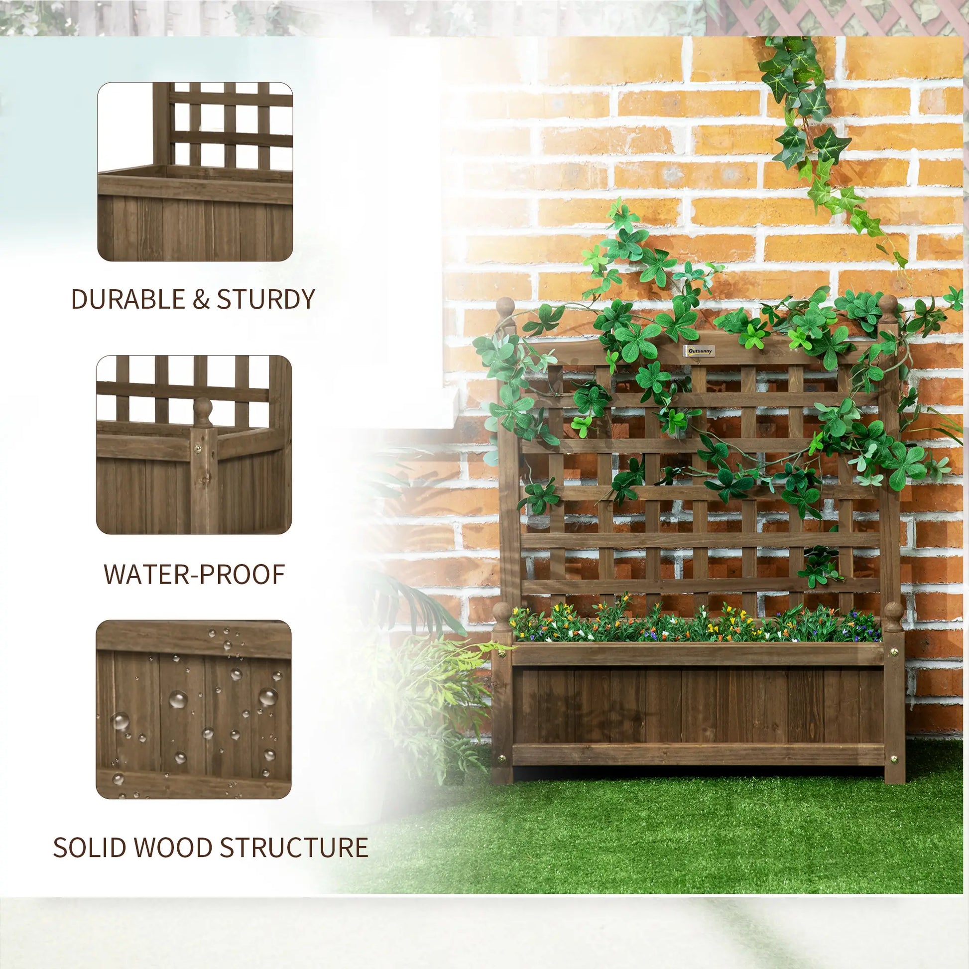 Wood Raised Garden Bed Planter with Trellis, Indoor Outdoor, Coffee Wooden Planter Boxes at Gallery Canada