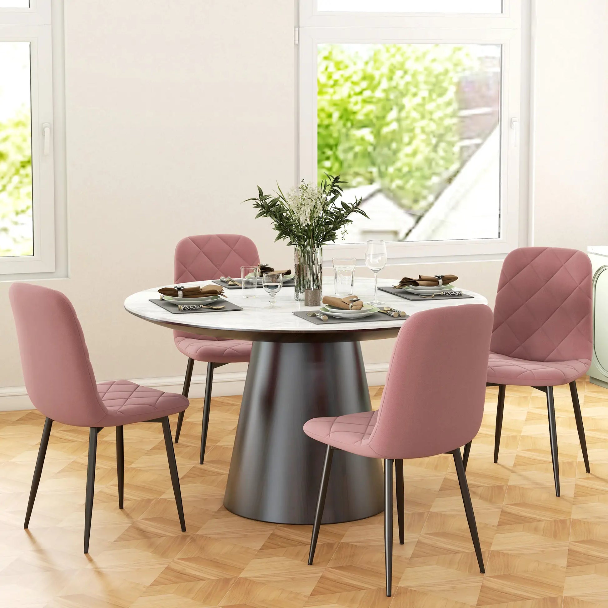 Upholstered Dining Chairs Set of 4, Steel Legs, Modern Kitchen, Pink Dining Chairs at Gallery Canada