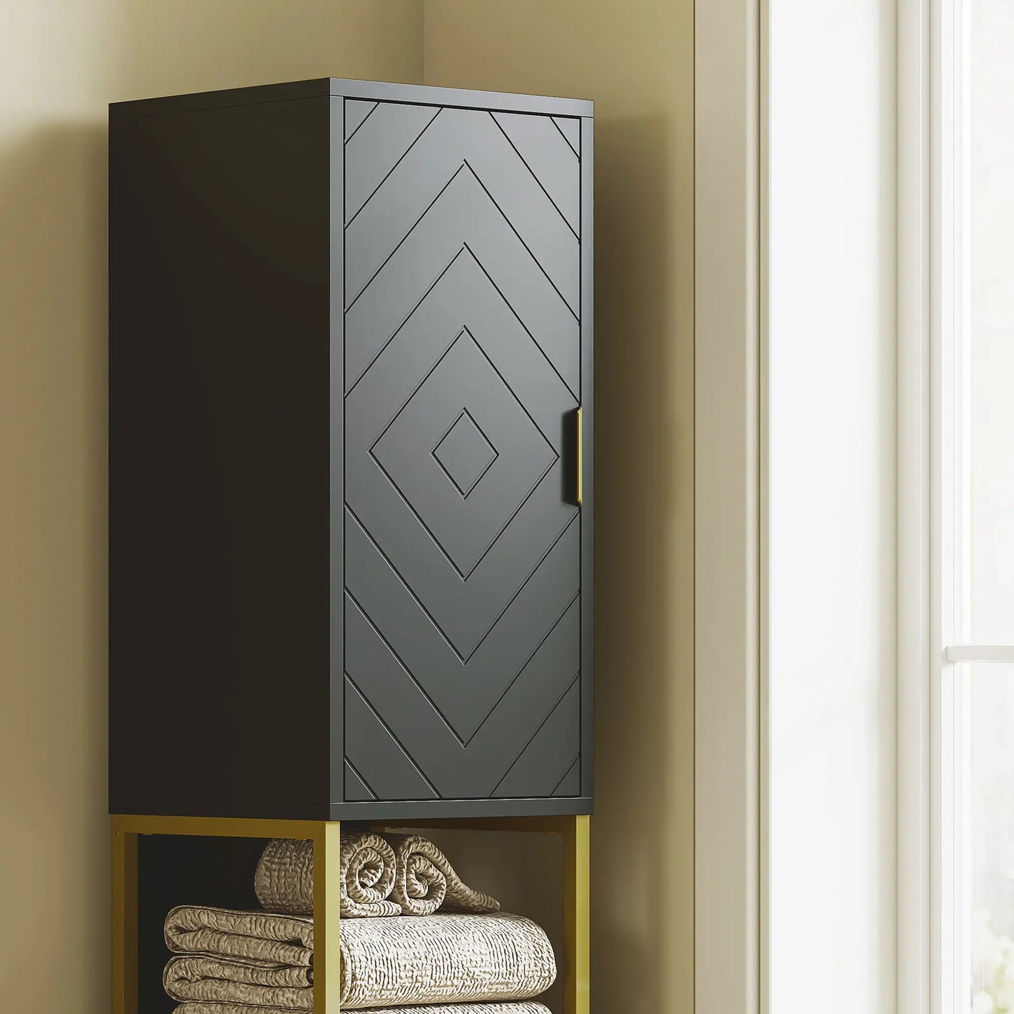 Tall Bathroom Storage Cabinet, Narrow with Adjustable Shelf, Black Bathroom Cabinets at Gallery Canada