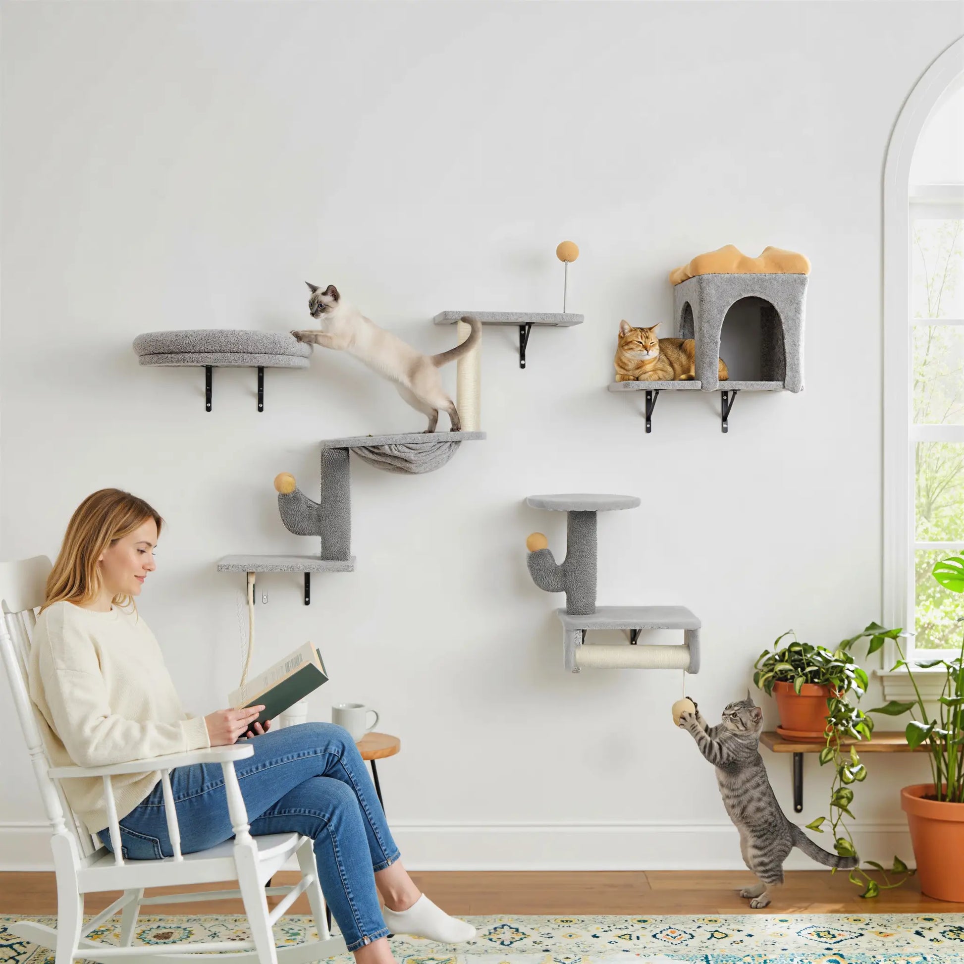 Cat Wall Shelves, 4 Pcs Set with Scratching Posts, Condo, Hammock, Perchs, Light Grey Cat Climbing Wall at Gallery Canada