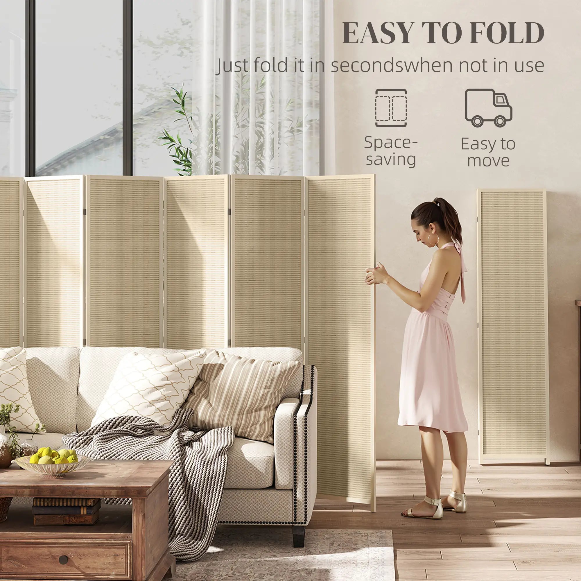 Woven Bamboo Room Divider, 6 Panel Folding Privacy Screen, Natural Wood Room Dividers at Gallery Canada