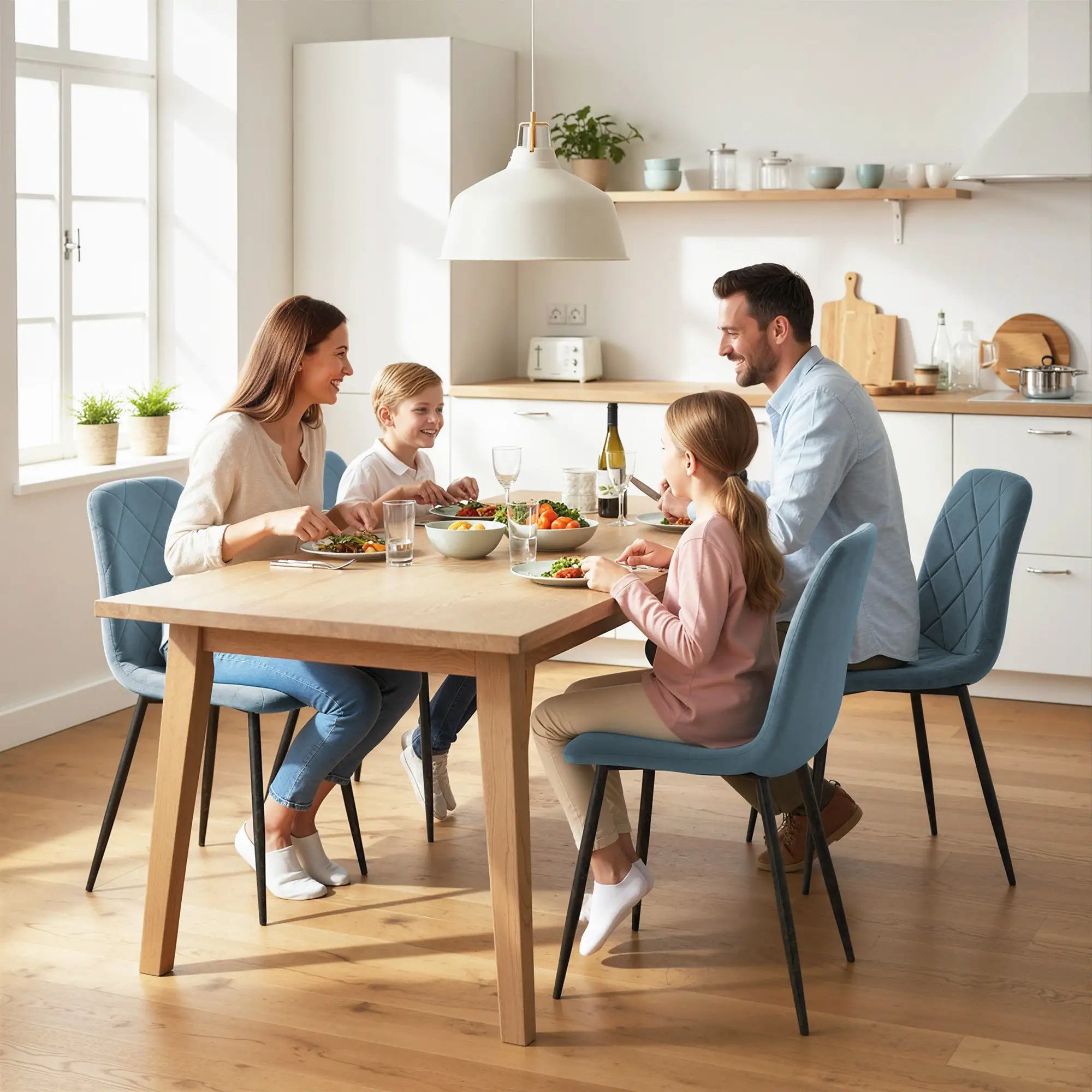 Upholstered Dining Chairs Set of 4, Steel Legs, Modern Kitchen, Light Blue Dining Chairs at Gallery Canada