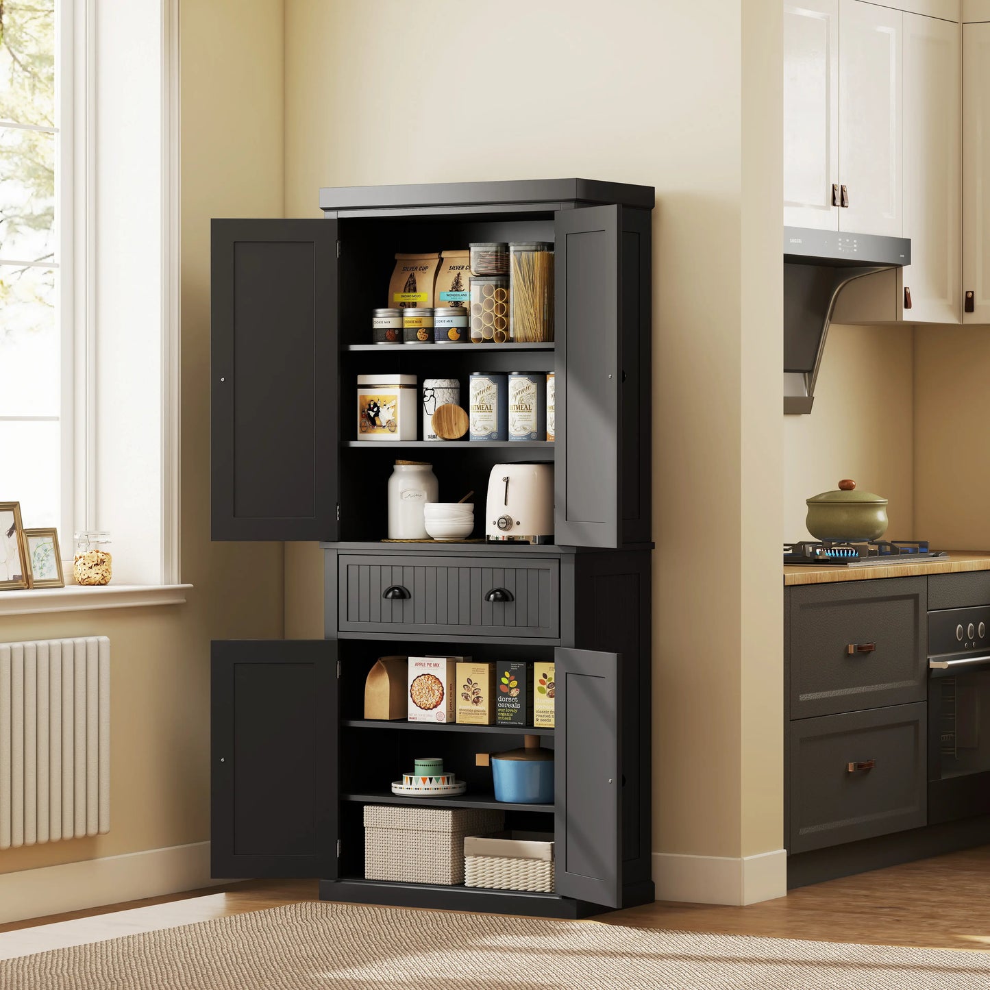 72 Kitchen Pantry, Freestanding Storage Cabinet, Black Kitchen Pantry Cabinets at Gallery Canada