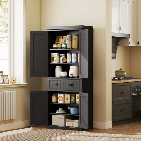 72 Kitchen Pantry, Freestanding Storage Cabinet, Black Kitchen Pantry Cabinets Black at Gallery Canada