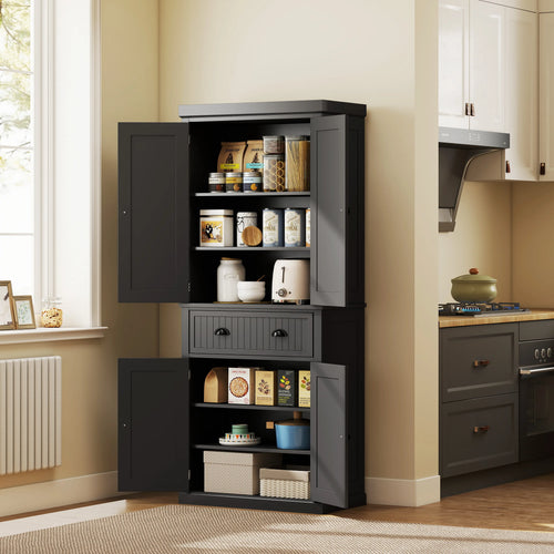 72 Kitchen Pantry, Freestanding Storage Cabinet, Black