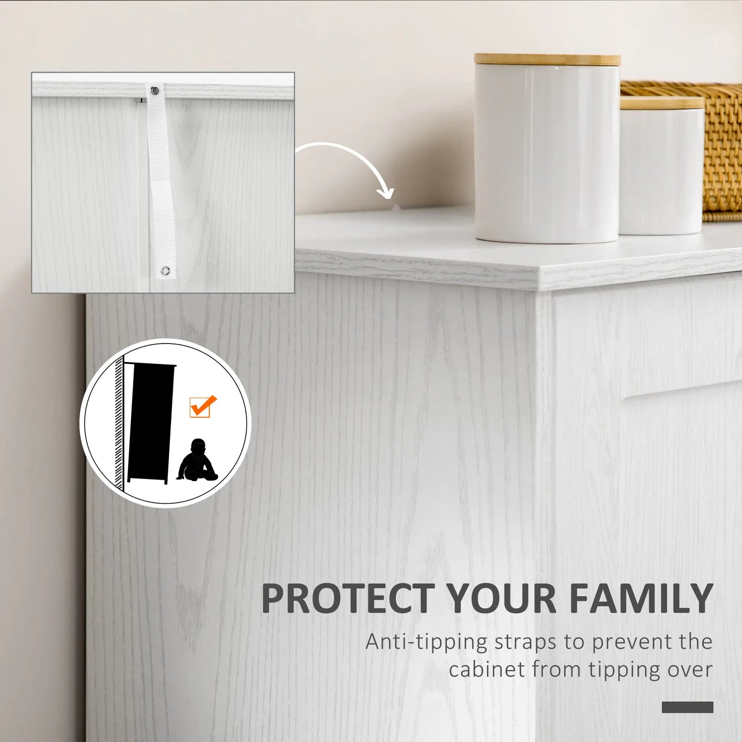 Kitchen Storage Cabinet, 2 Door Pantry with Adjustable Shelves, Distressed White, White Storage Cabinets at Gallery Canada