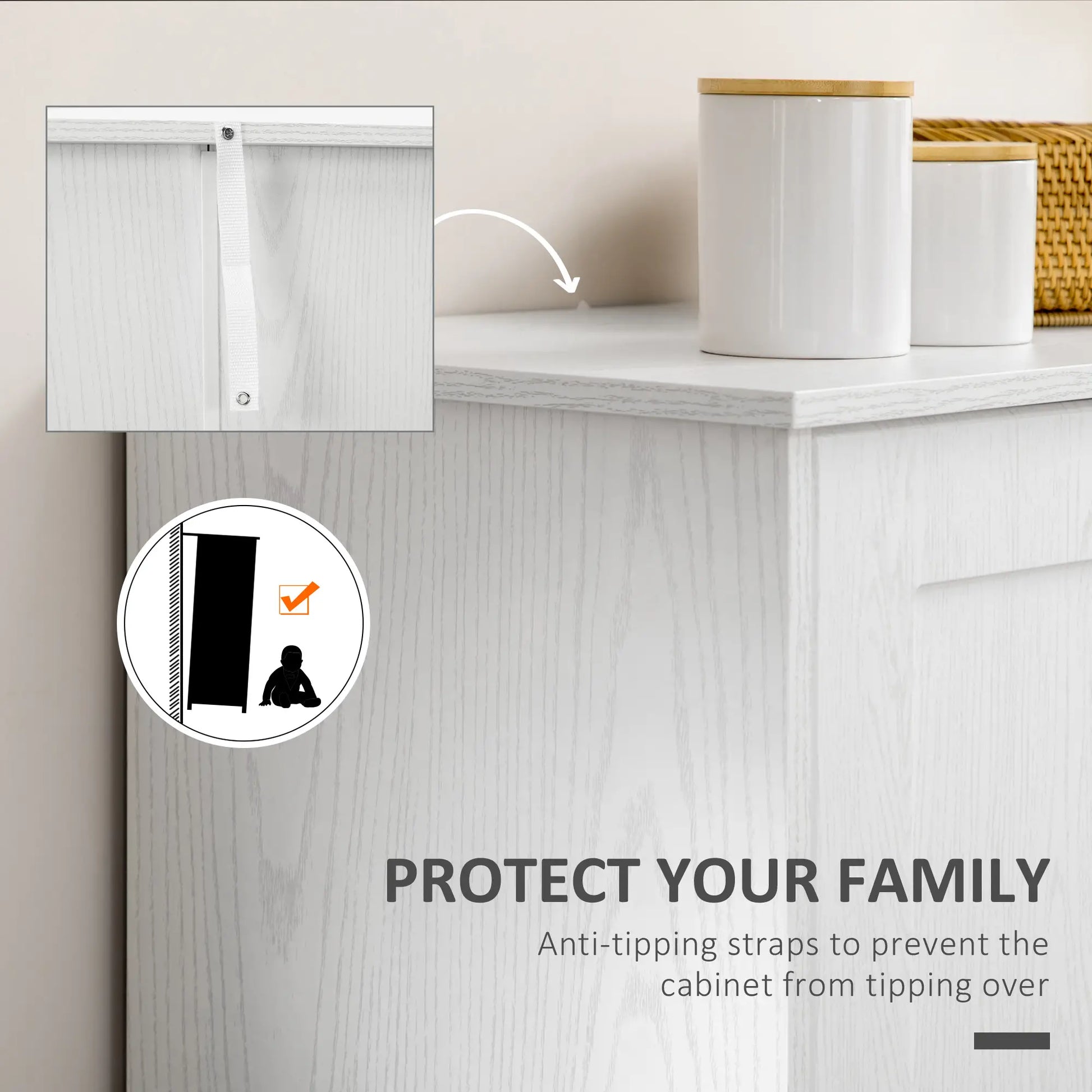 Kitchen Storage Cabinet, 2 Door Pantry with Adjustable Shelves, Distressed White, White Storage Cabinets at Gallery Canada