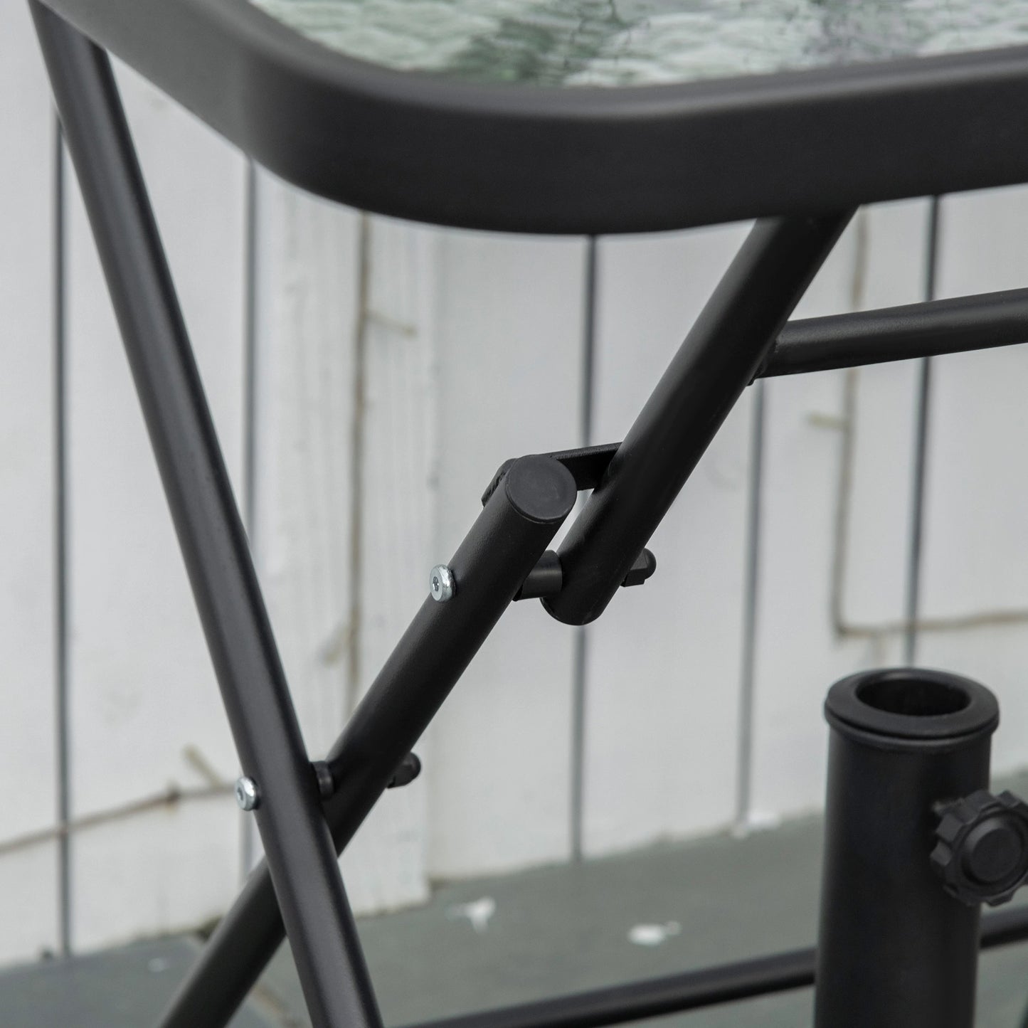 30" Square Outdoor Dining Table, Foldable, Water-Grain Glass Top, Black Patio Side Tables at Gallery Canada