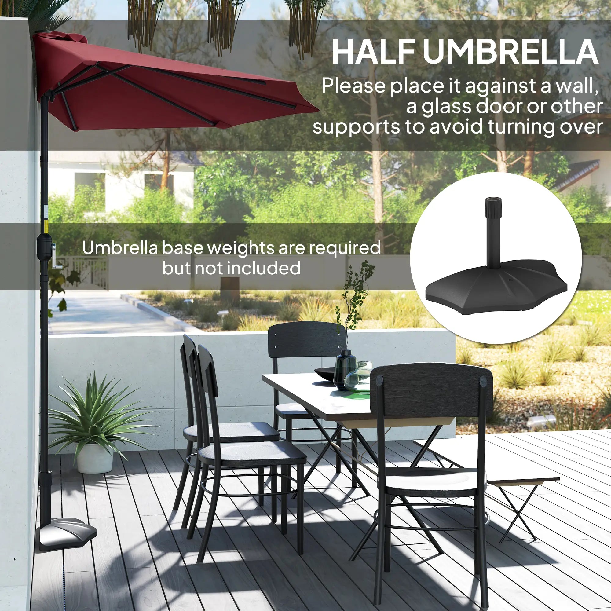 9ft Half Round Patio Umbrella, 5 Ribs, Sun Shade, Wine Red Half Round Umbrellas at Gallery Canada