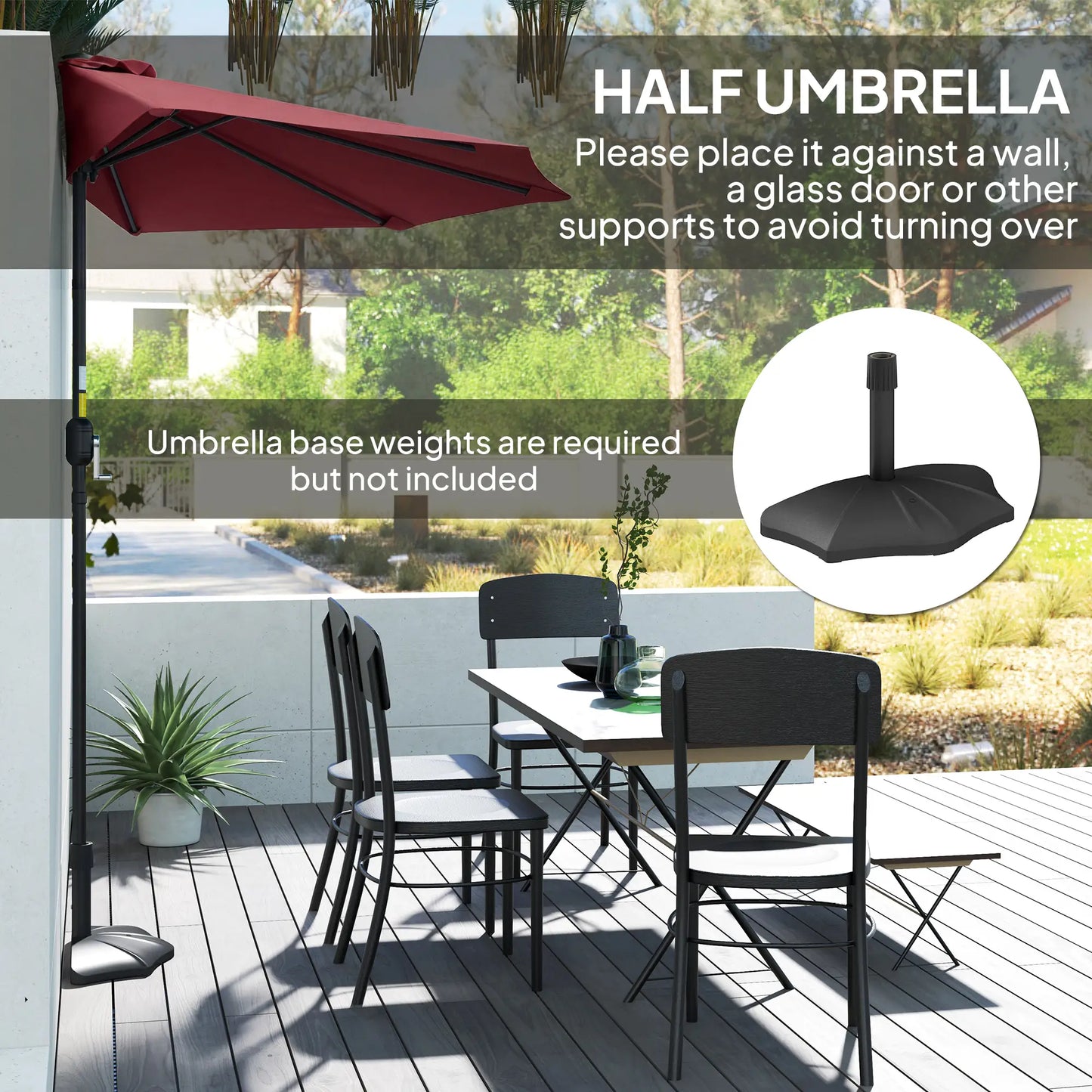 9ft Half Round Patio Umbrella, 5 Ribs, Sun Shade, Wine Red Half Round Umbrellas at Gallery Canada