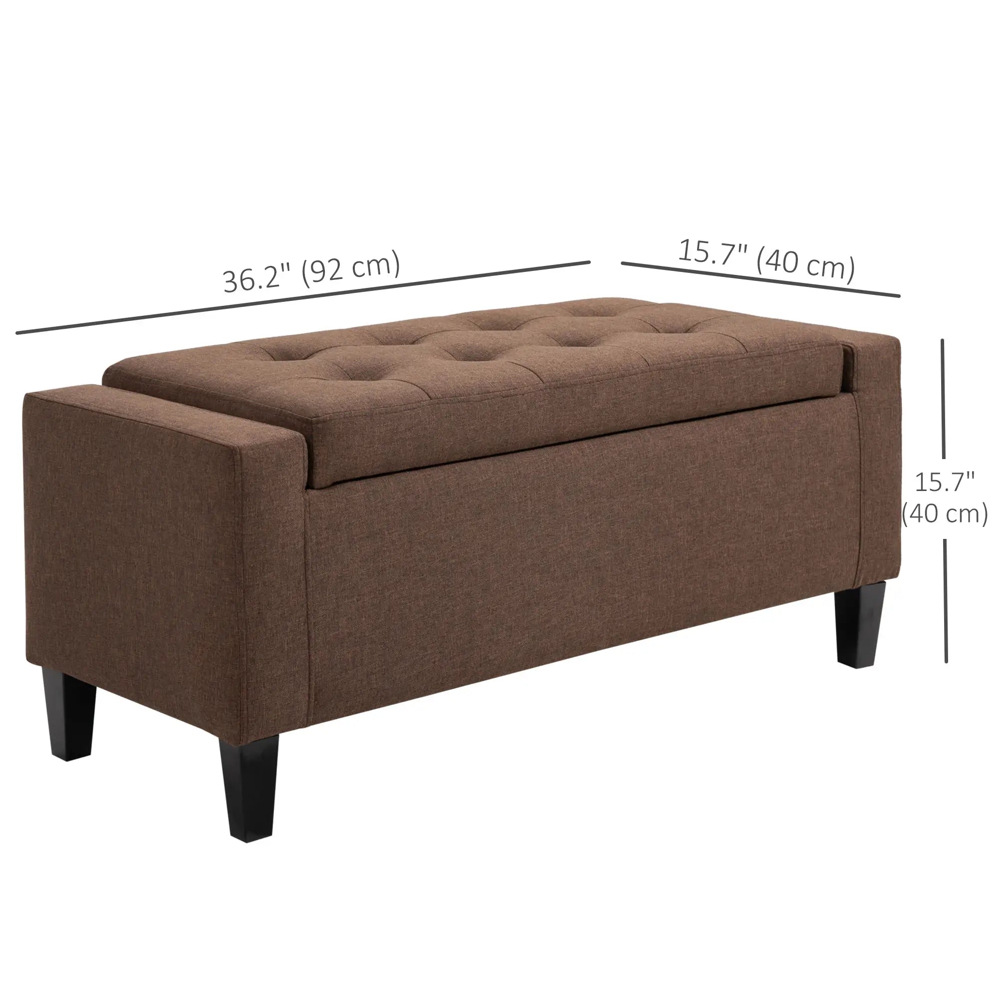 Storage Ottoman Bench, Linen Upholstered, Tufted, Brown Storage Ottomans & Benches at Gallery Canada