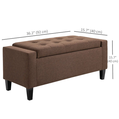 Storage Ottoman Bench, Linen Upholstered, Tufted, Brown Storage Ottomans & Benches at Gallery Canada