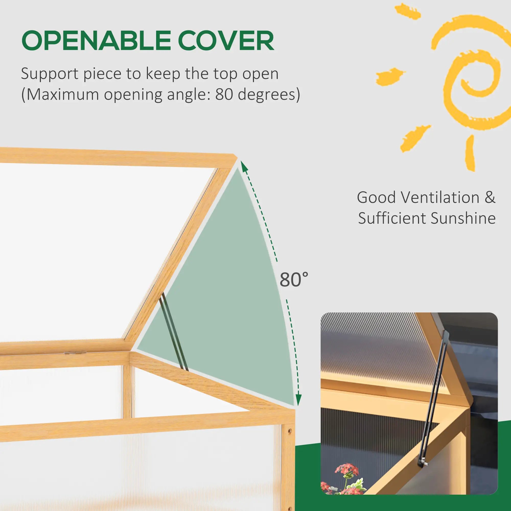 Portable Wooden Cold Frame Greenhouse, Openable Top, 35.5