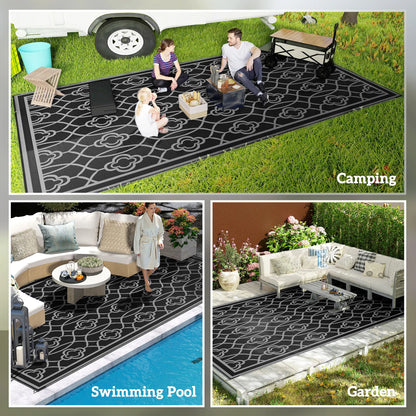 9' x 18' Outdoor RV Rug, Reversible Patio Floor Mat, Black and Grey Garden Decor at Gallery Canada