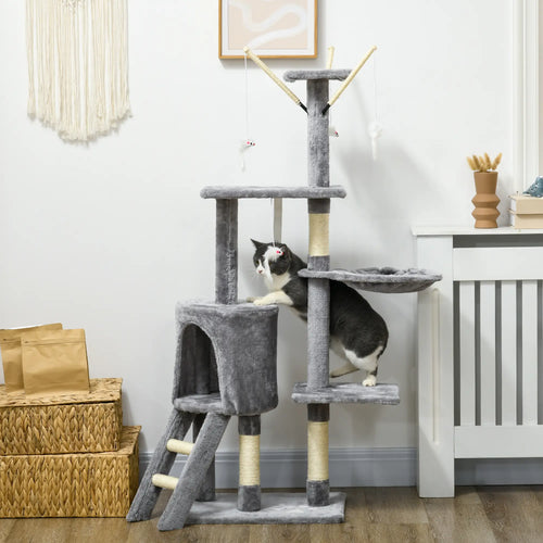 53 Cat Tree Tower, Kitten Activity Centre, Scratching Posts, Grey