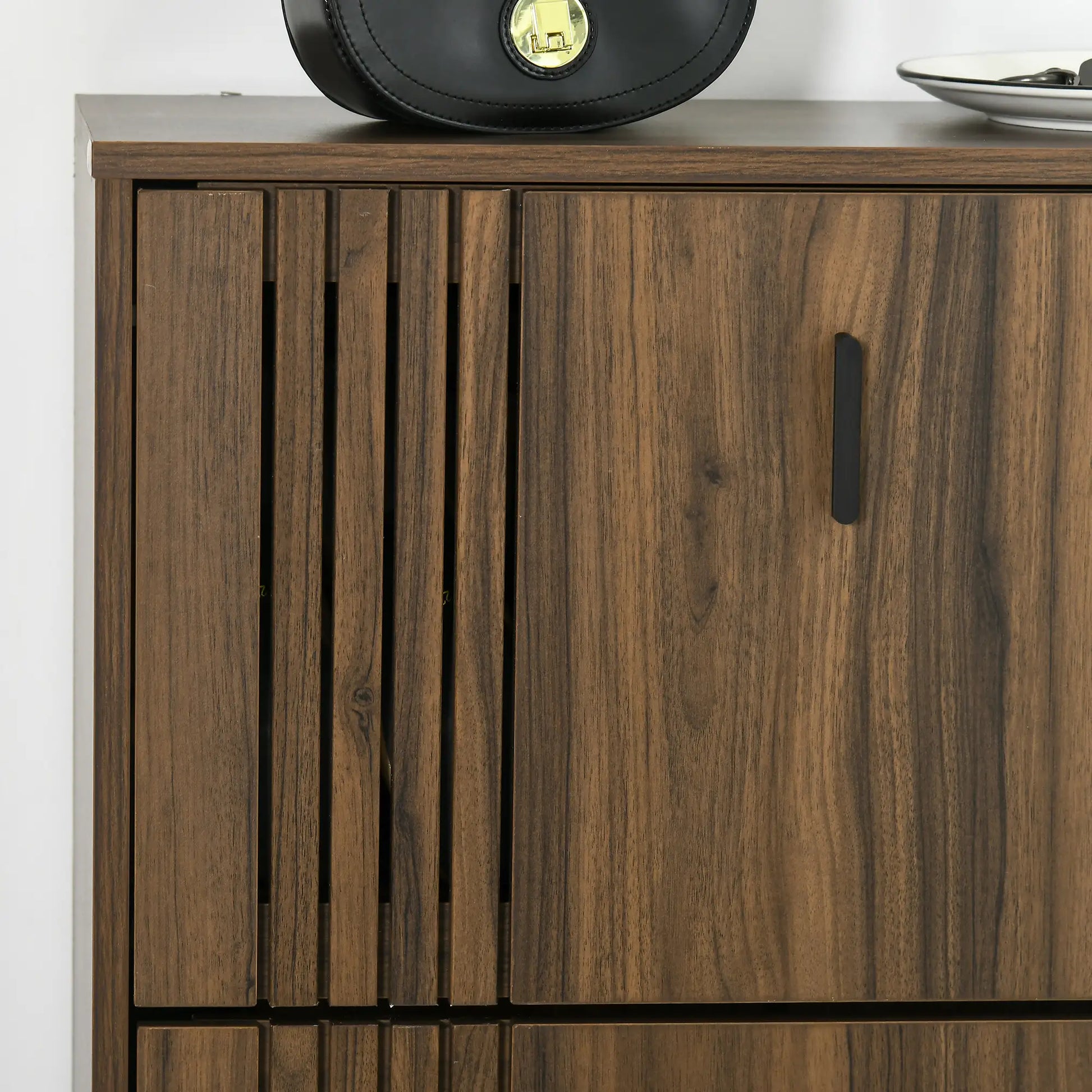 Shoe Storage Cabinet, 18 Pairs, 3 Flip Drawers, Adjustable Shelves, Walnut Shoe Storage Cabinets & Racks at Gallery Canada