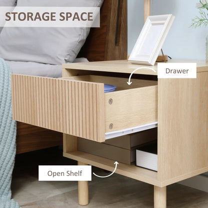 Modern Bedside Table with Drawer, Open Shelf, Natural Bedside Tables at Gallery Canada