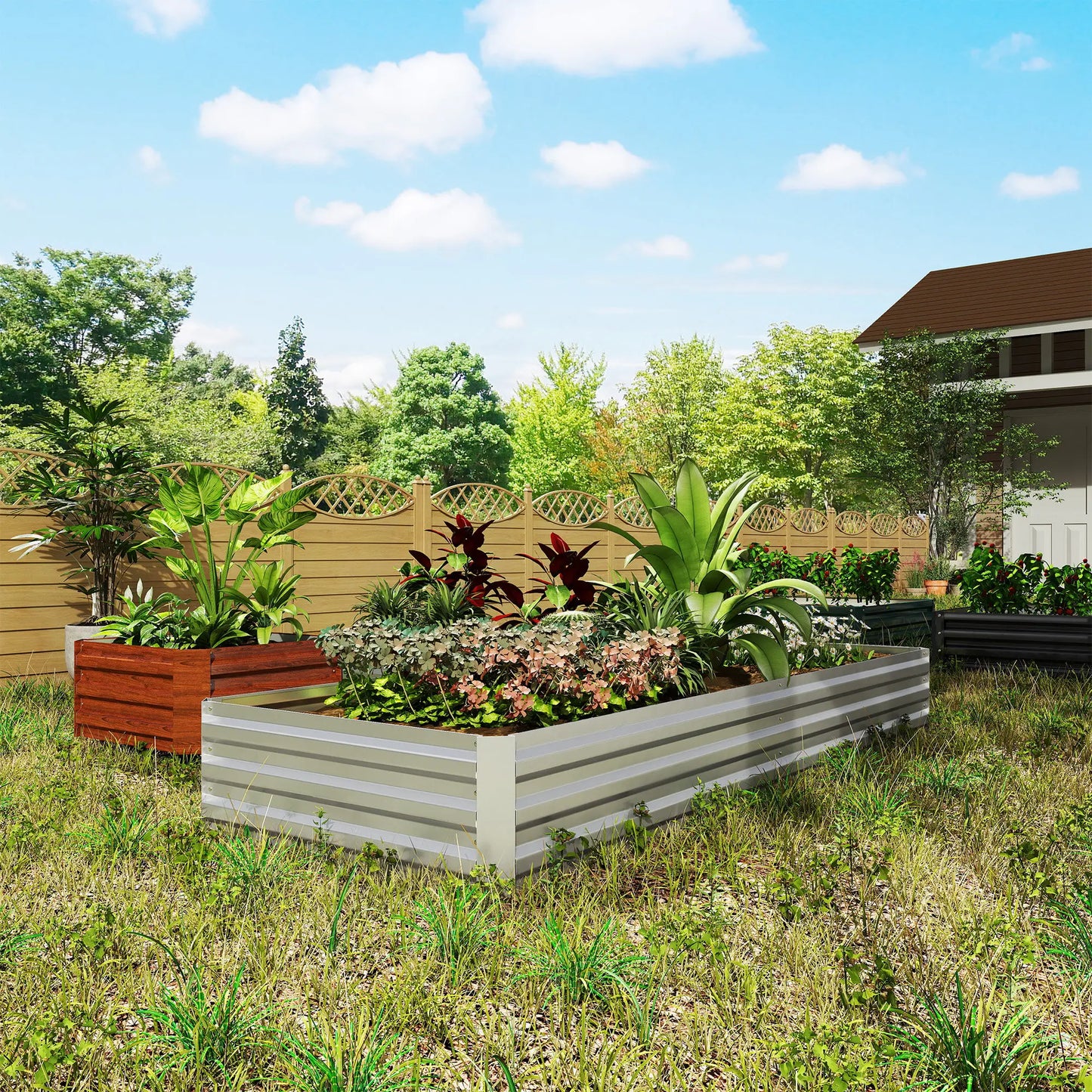 95" x 36" x 12" Galvanized Raised Garden Bed, Metal Planter Box for Flowers, Herbs, Succulents, Silver Galvanized Planter Boxes at Gallery Canada