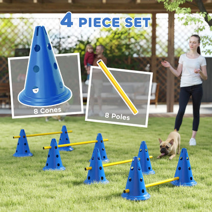 Dog Agility Hurdle Cone Set, Adjustable Obstacle Course, 8 Cones & 8 Poles, Blue Dog Agility Training Equipment at Gallery Canada