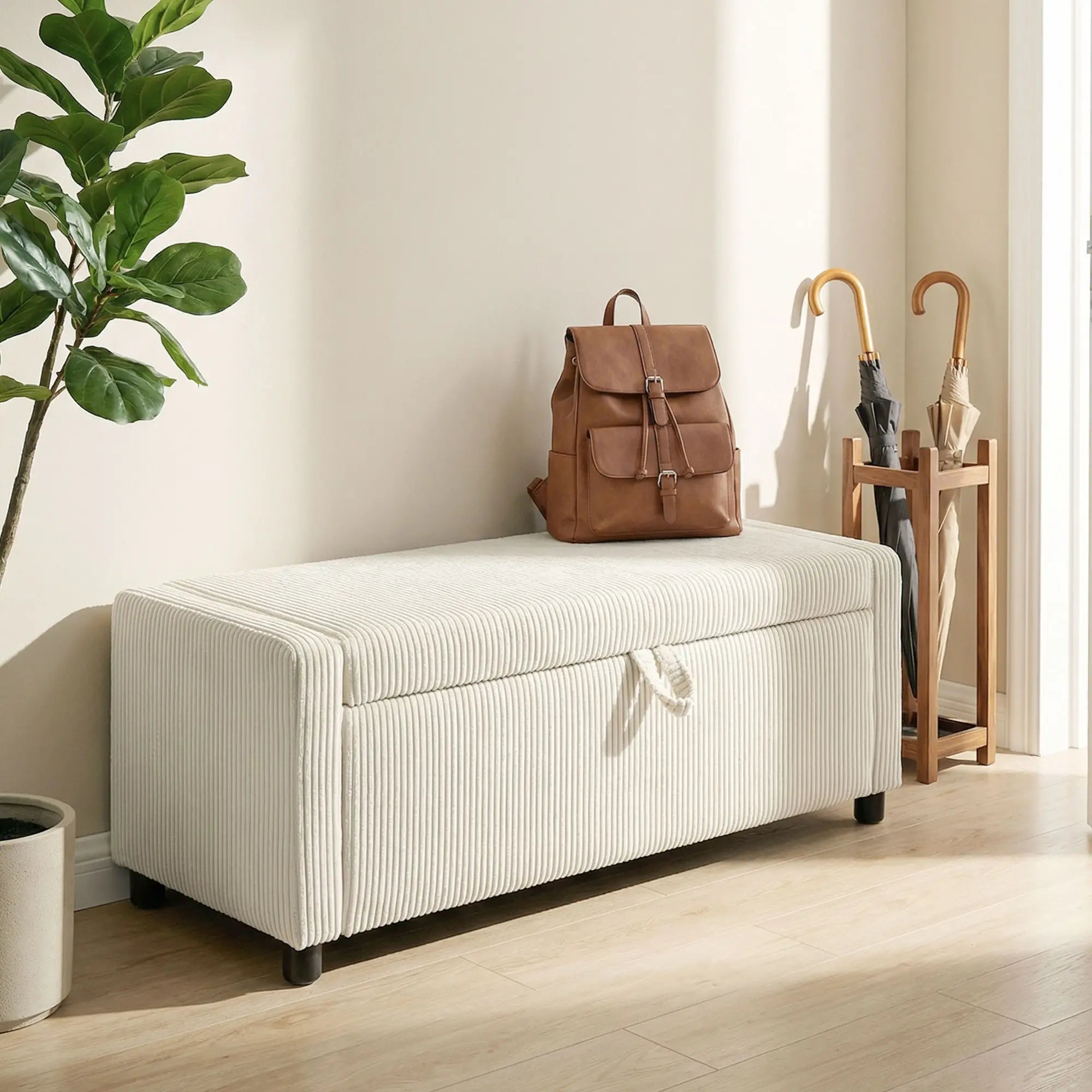 Storage Ottoman, Upholstered Corduroy Bench, Beige Storage Ottomans & Benches at Gallery Canada
