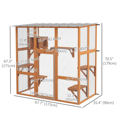 Outdoor Cat Enclosure, Window Box, Weatherproof Roof, Bridge, Resting Box, Platforms, for 2 Kittens, Orange Outdoor Cat Enclosures at Gallery Canada