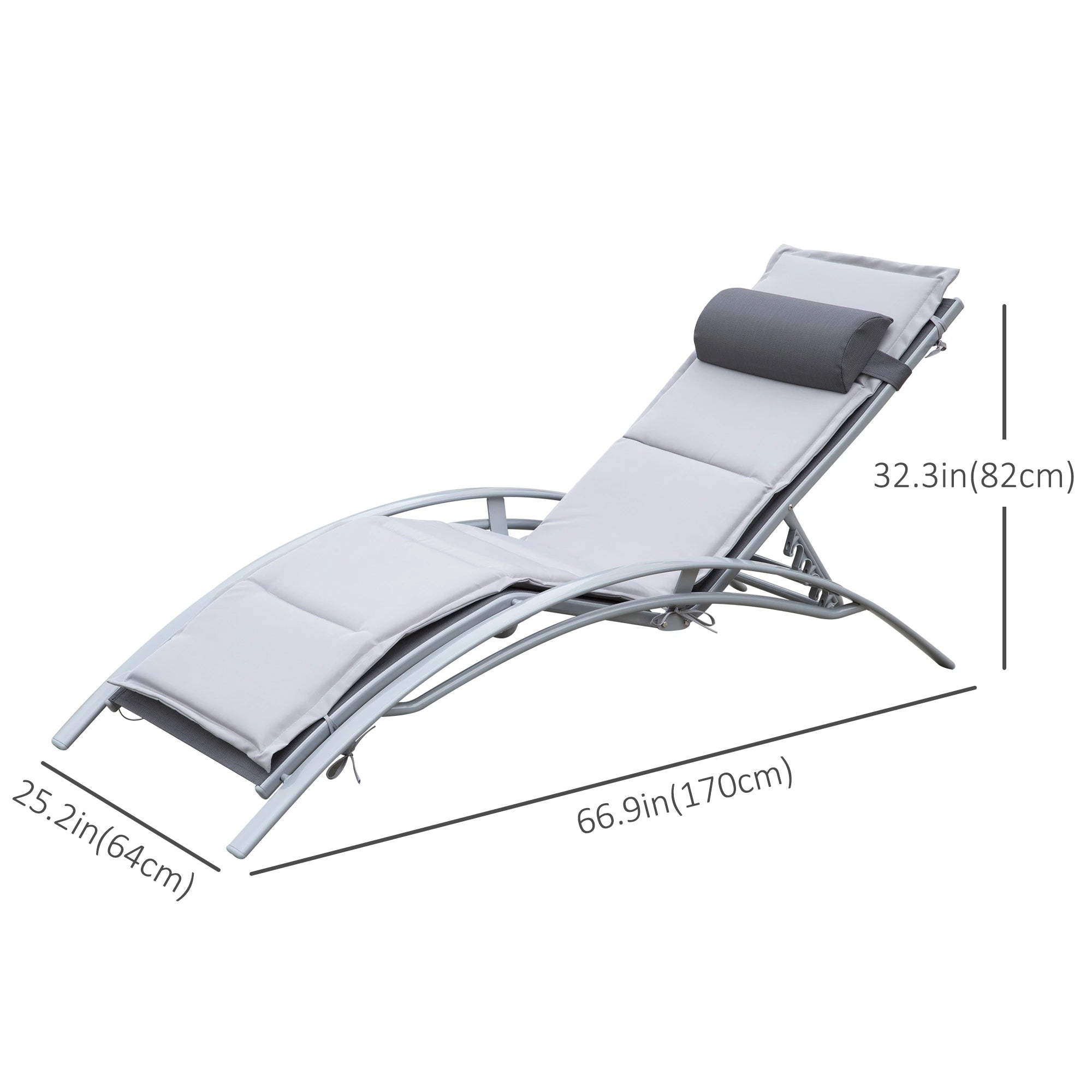 Reclining Chaise Lounge with Cushion, Padded Pillow, Grey Lounger Chairs at Gallery Canada